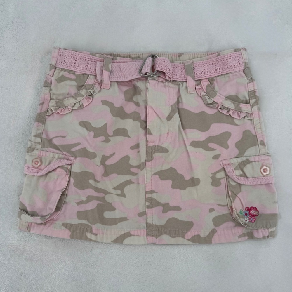Wonder Kids Girls Pink Camo Cargo Skirt Size 4T 2000s Y2K Ruffle Floral Belted